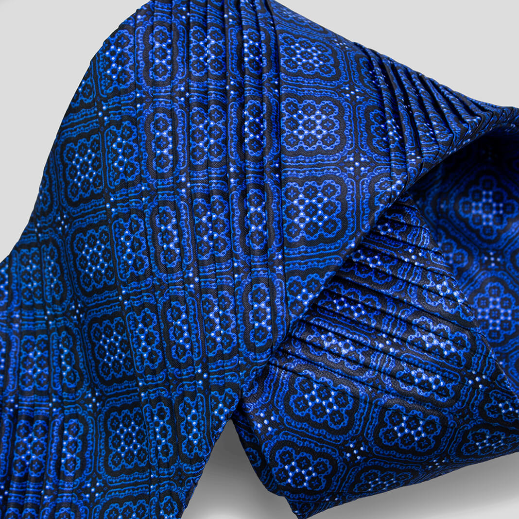 ステファノリッチ ネクタイ シルク プリーツタイ ネイビー ブルー 幾何