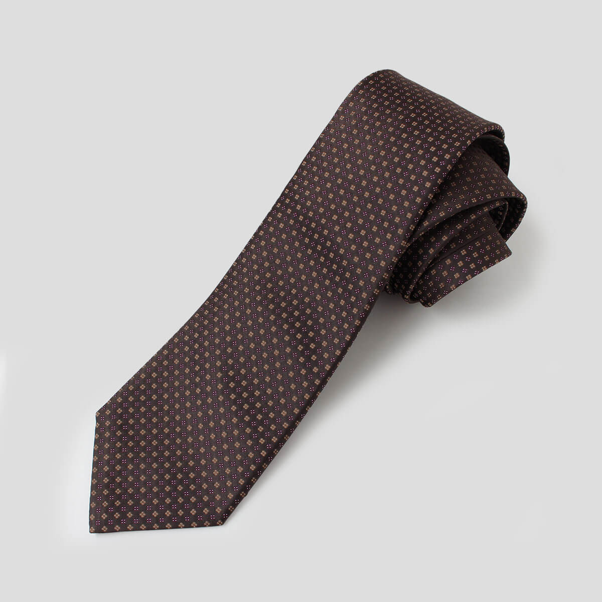 ステファノリッチ ネクタイ｜シルク ジャカード 小紋柄 ダークブラウン
