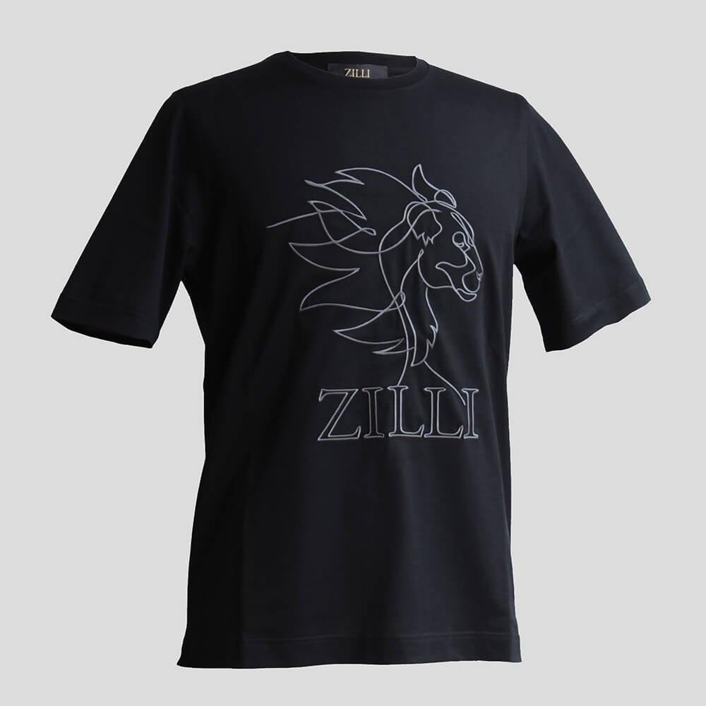 【ZILLI／ジリー】コットンTシャツ ブラック 刺繍 (zil02450)