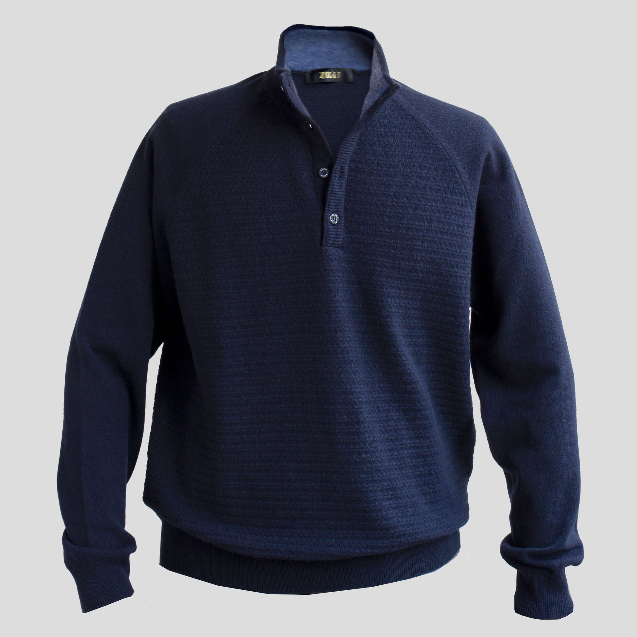 【ZILLI／ジリー】ボタンハイネックカシミヤニットセーター ネイビー (zil02467)