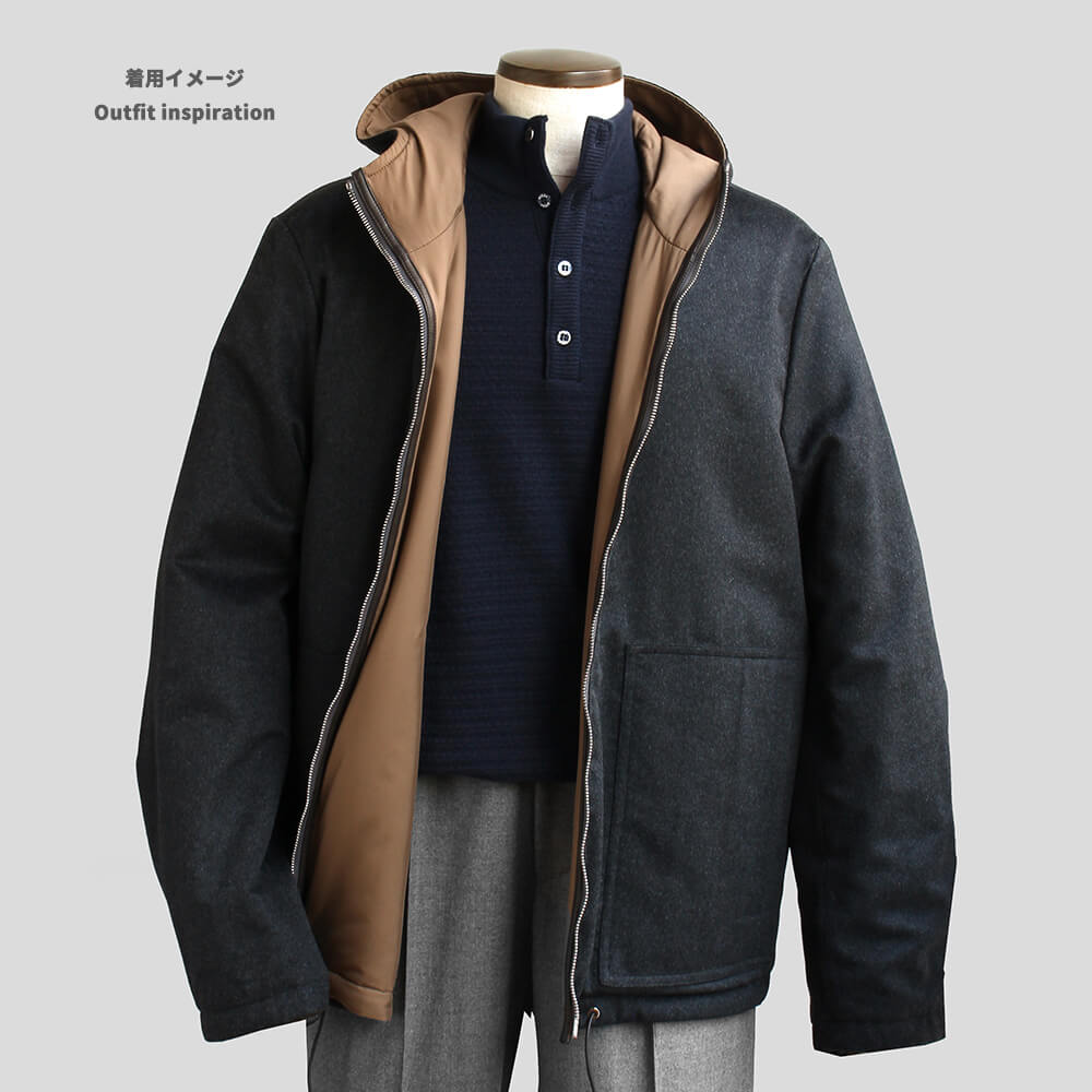 【ZILLI／ジリー】中綿入りリバーシブルカーコート カシミヤ シルク  (zil02470)