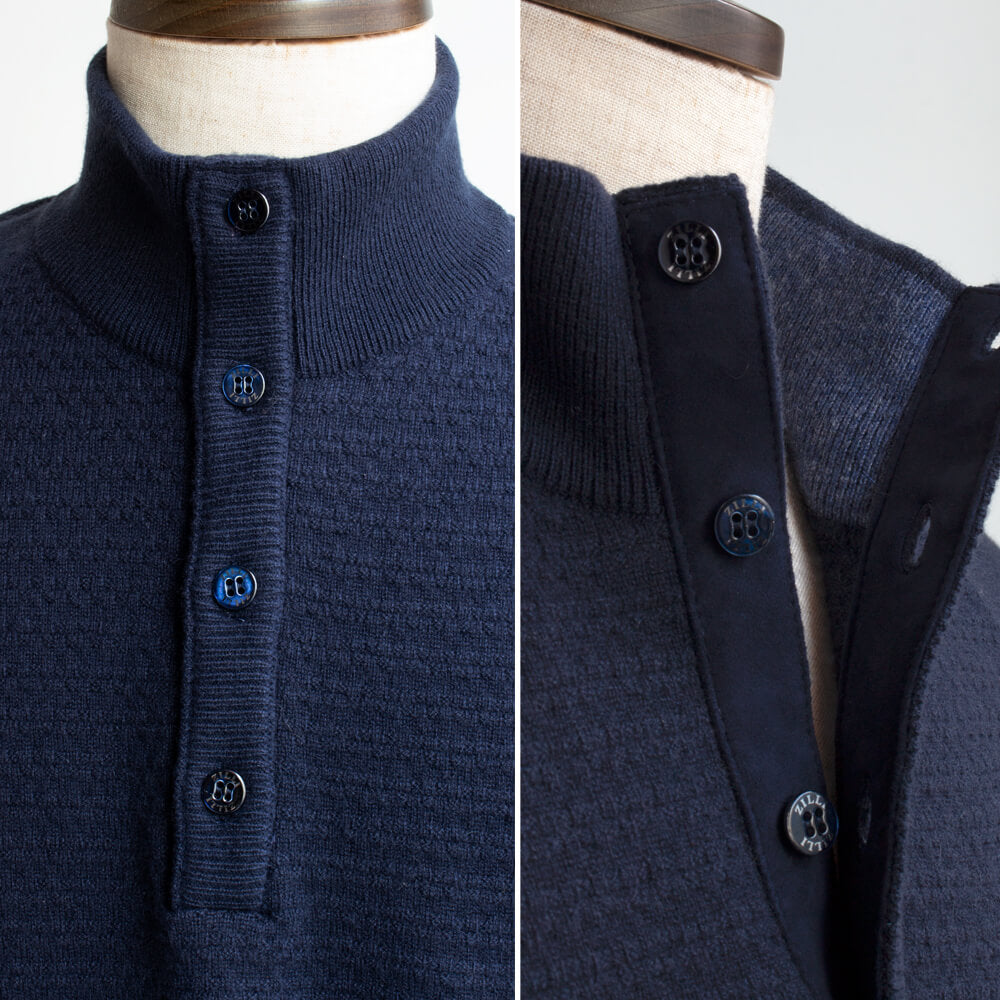 【ZILLI／ジリー】ボタンハイネックカシミヤニットセーター ネイビー (zil02467)