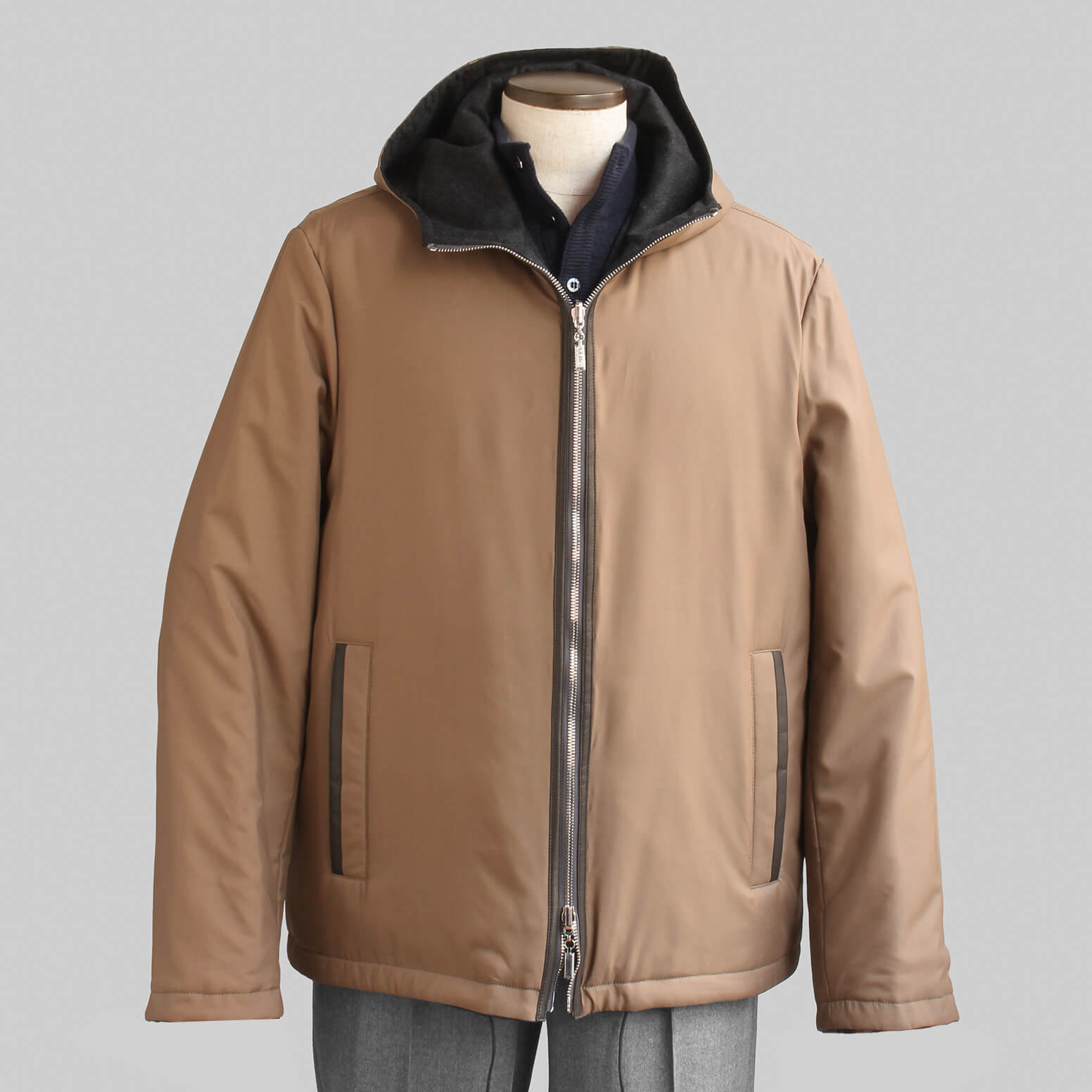 【ZILLI／ジリー】中綿入りリバーシブルカーコート カシミヤ シルク  (zil02470)