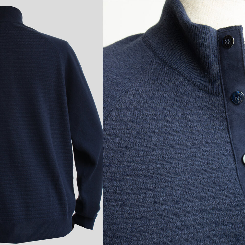【ZILLI／ジリー】ボタンハイネックカシミヤニットセーター ネイビー (zil02467)