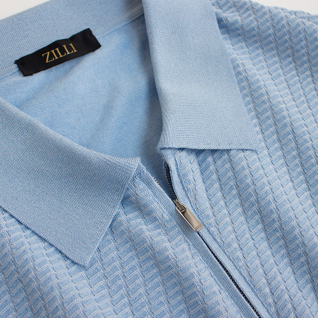 ZILLI cotton silk knit polo large size light blue