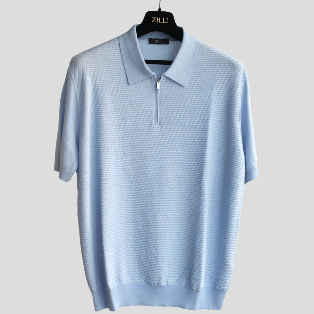 ZILLI cotton silk knit polo large size light blue