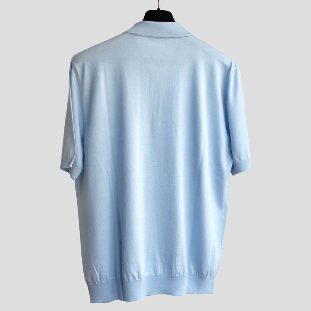 ZILLI cotton silk knit polo large size light blue