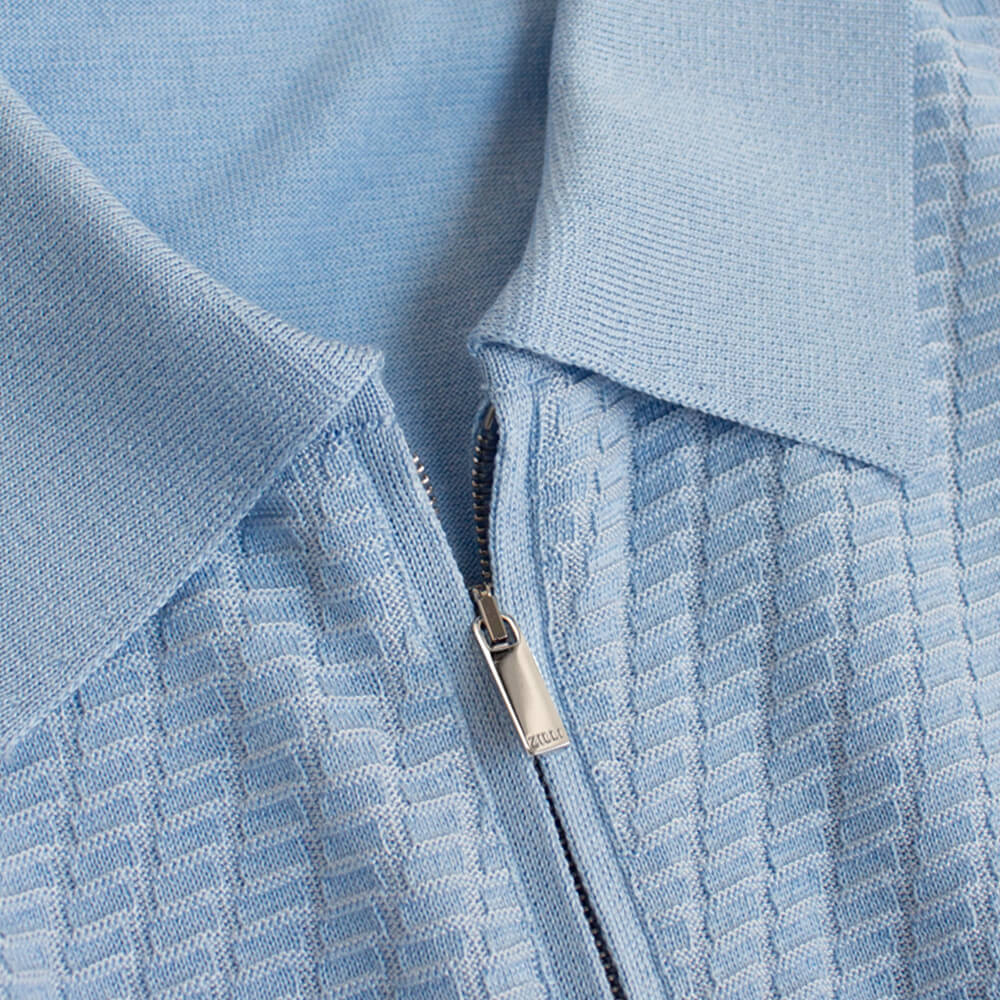 ZILLI cotton silk knit polo large size light blue