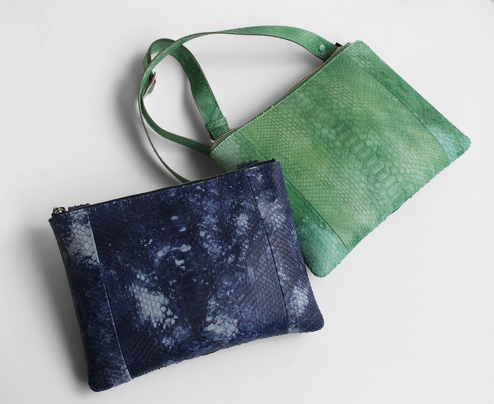 (全3色)【レザック】パイソン2wayバッグ ショルダー クラッチ 匠の染めシリーズ