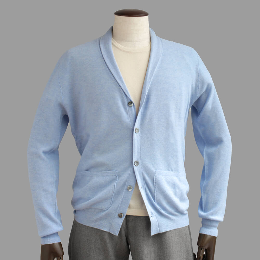 [TRICASE] Cashmere knit cardigan, pique, Loro Piana, top cashmere, light blue, tic0008