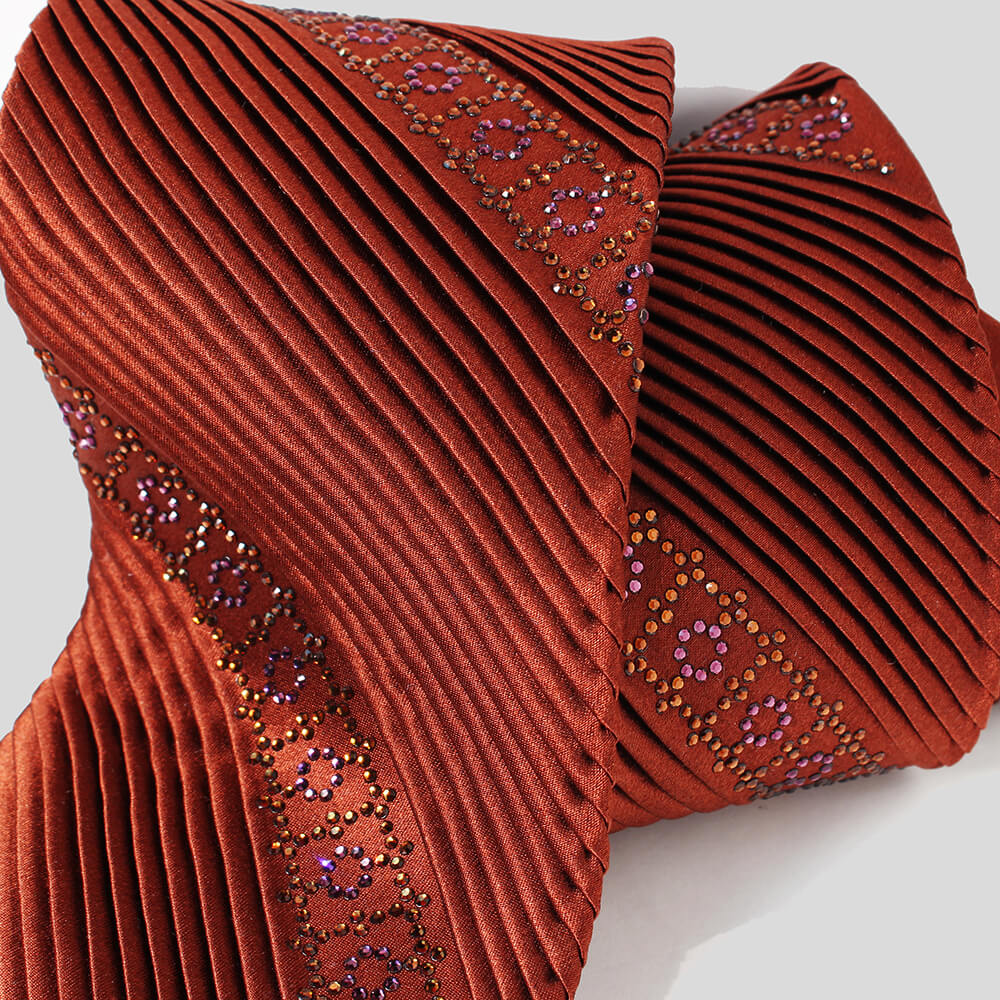 STEFANO RICCI / Stefano Ricci Swarovski Pleated Tie Silk Pleated Bordeaux [ste00802] 