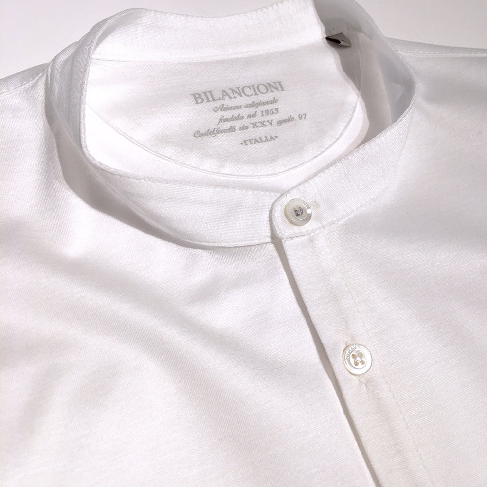 [BILANCIONI] Henley neck (stand collar) long sleeve shirt, white (bhc0001)