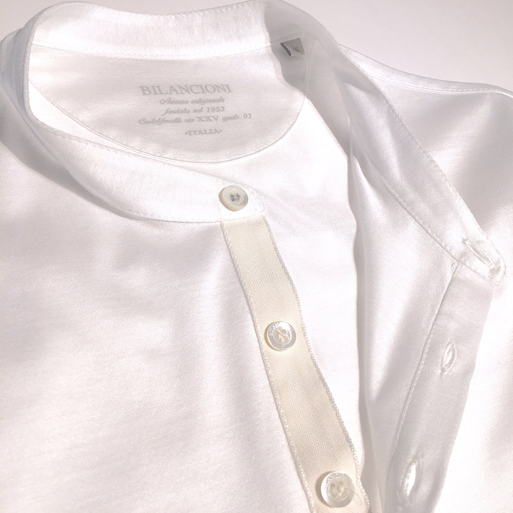 [BILANCIONI] Henley neck (stand collar) long sleeve shirt, white (bhc0001)