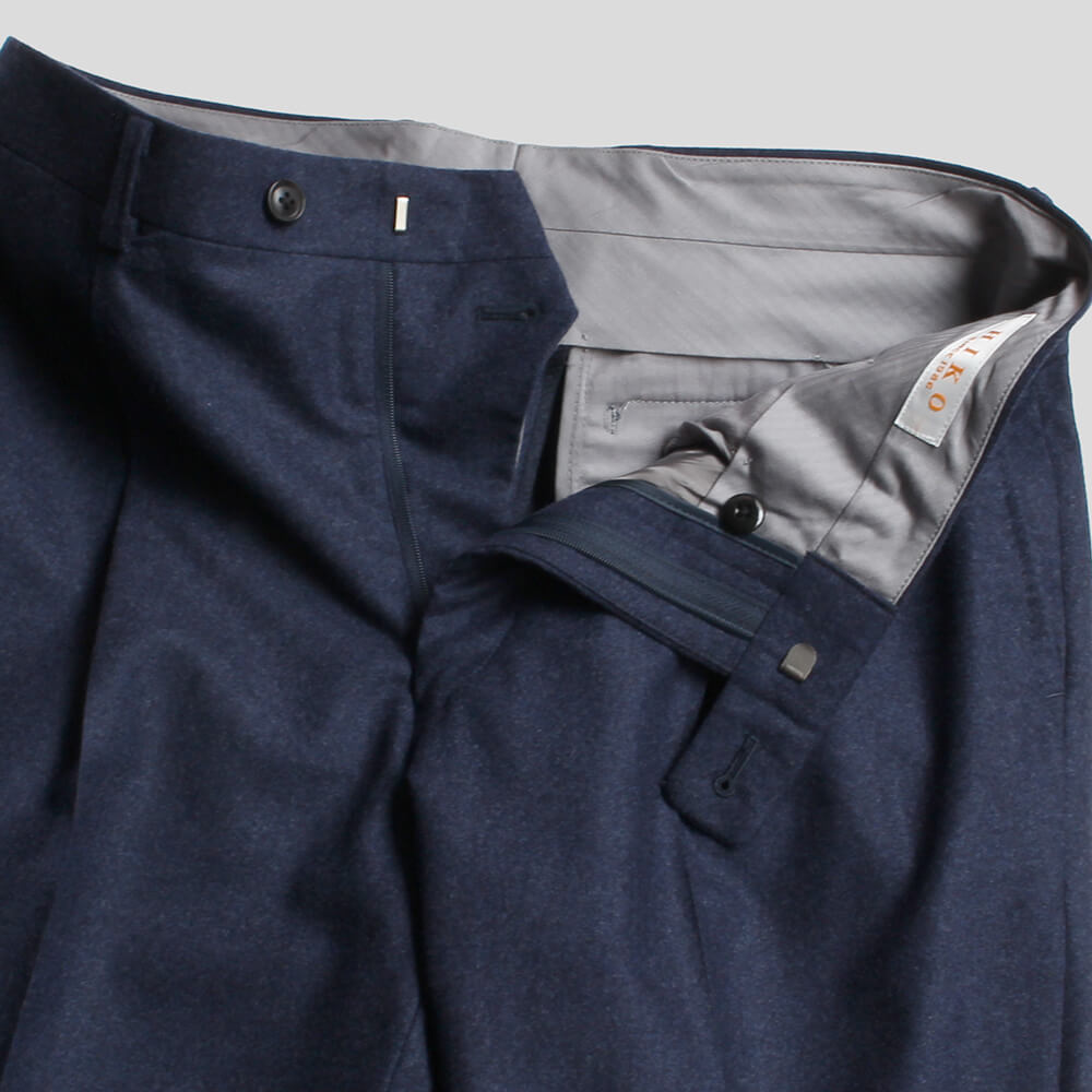 [HIKO ORIGINAL] Pleated slacks pants wool silk cashmere 1 pleat tuck navy [hik00947]