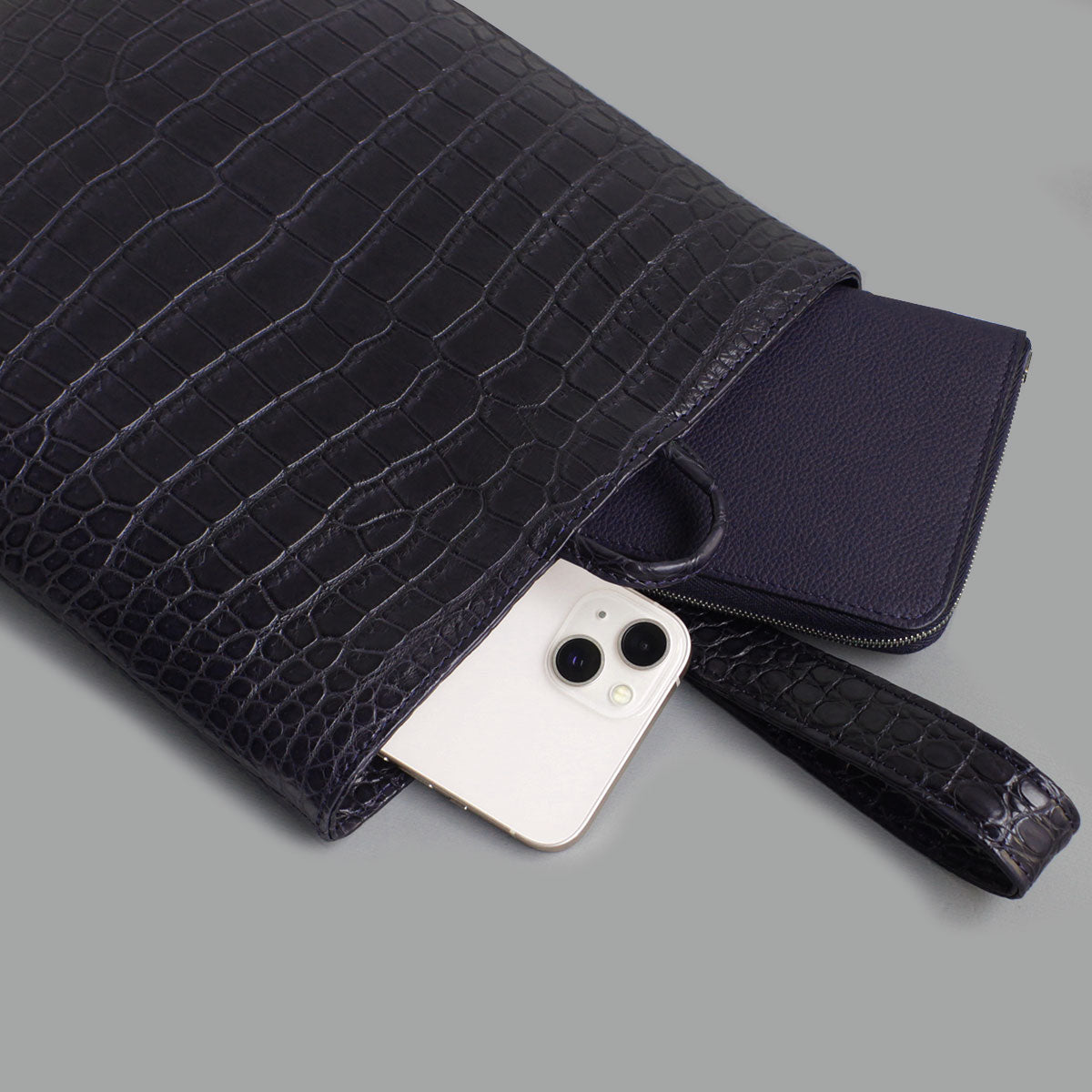 [HIKO ORIGINAL] One Mile Bag, Handbag, Clutch Bag, Crocodile, Black [les00072]