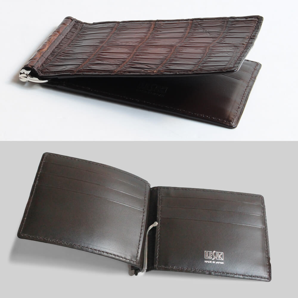 【レザック】クロコダイル マネークリップウォレット 札ばさみ パティーヌ