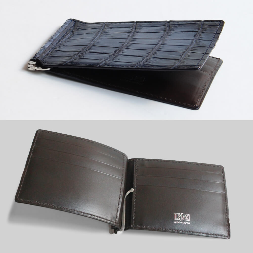 【レザック】クロコダイル マネークリップウォレット 札ばさみ パティーヌ
