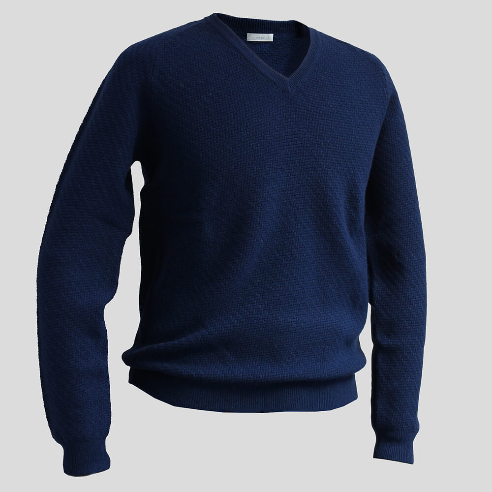 WILLIAM LOCKIE / William Rocky Super160's wool knit sweater V-neck light blue wil0006