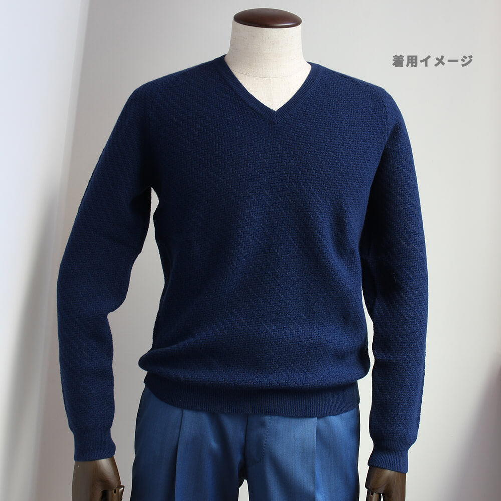 WILLIAM LOCKIE / William Rocky Super160's wool knit sweater V-neck light blue wil0006