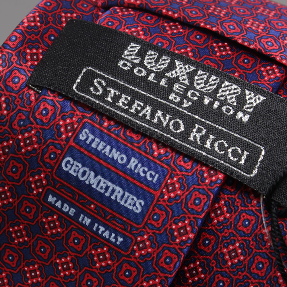 【ステファノリッチ】ネクタイ ｜シルク  プリント レッド ネイビー パネルコレクション (ste00947)