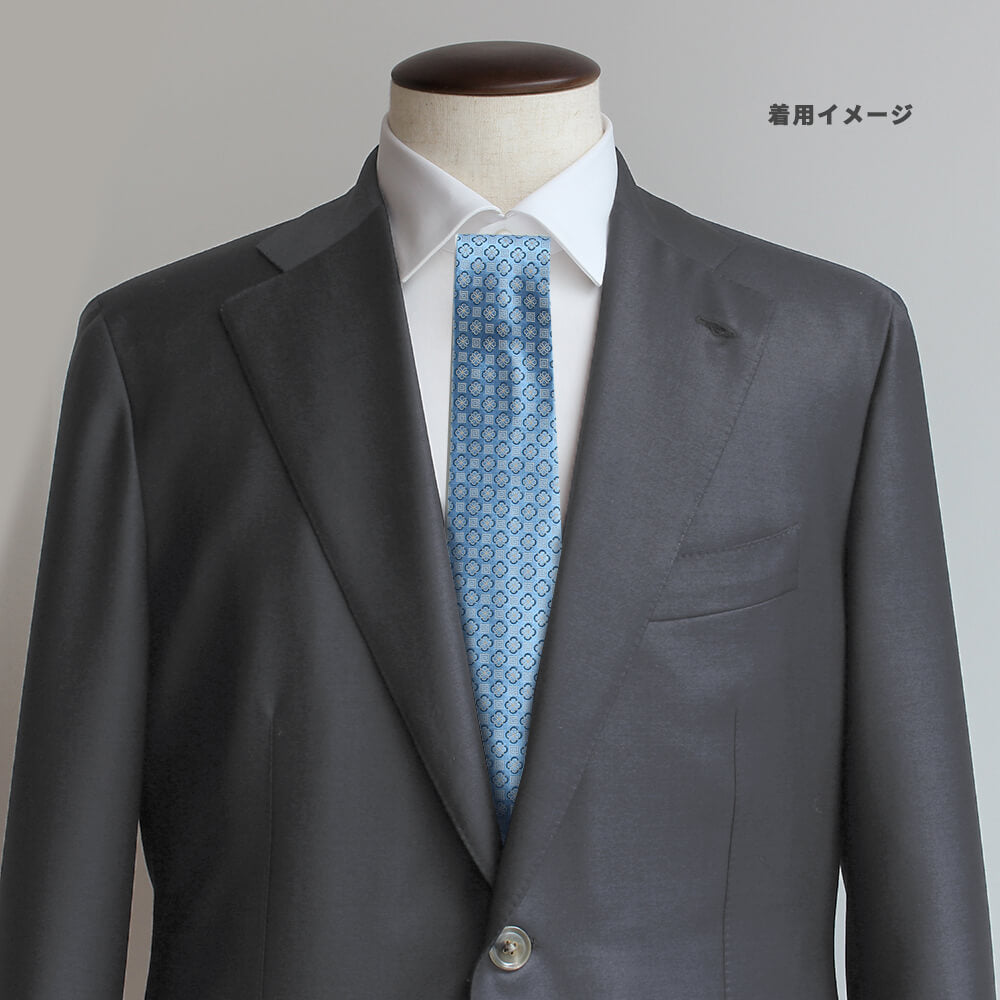 【ステファノリッチ】ネクタイ ｜シルク  ジャカード ブルー グレー 小紋柄 (ste00957)