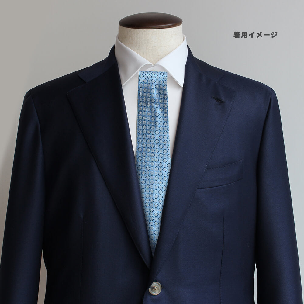 【ステファノリッチ】ネクタイ ｜シルク  ジャカード ブルー グレー 小紋柄 (ste00957)