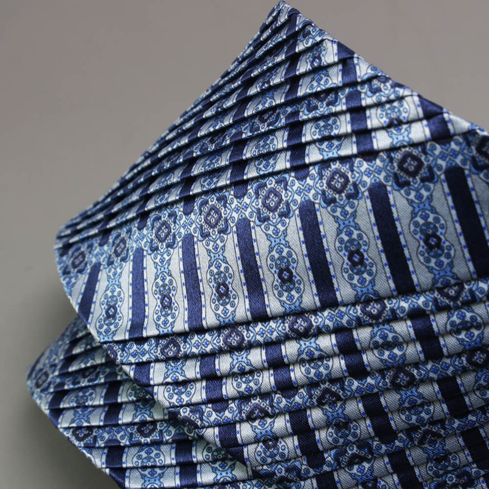 [Stefano Ricci] Tie | Silk pleated print navy grey regimental (ste00963)