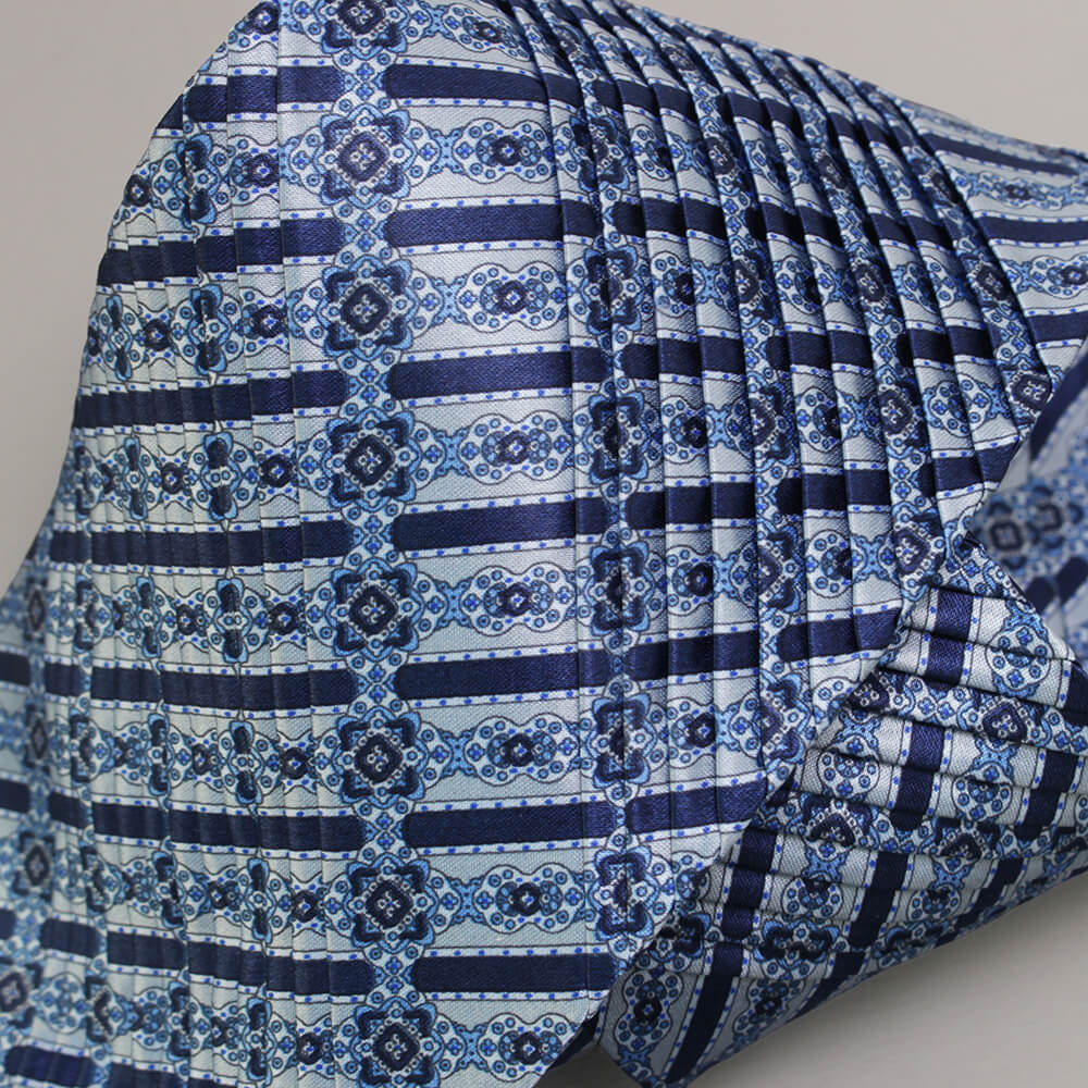 ステファノリッチ ネクタイ｜シルク プリーツ プリント ネイビー