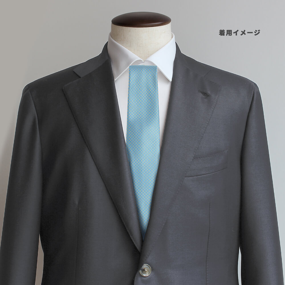 【ステファノリッチ】ネクタイ ｜シルク ジャカード サックスブルー イエロー 小紋 (ste00995)