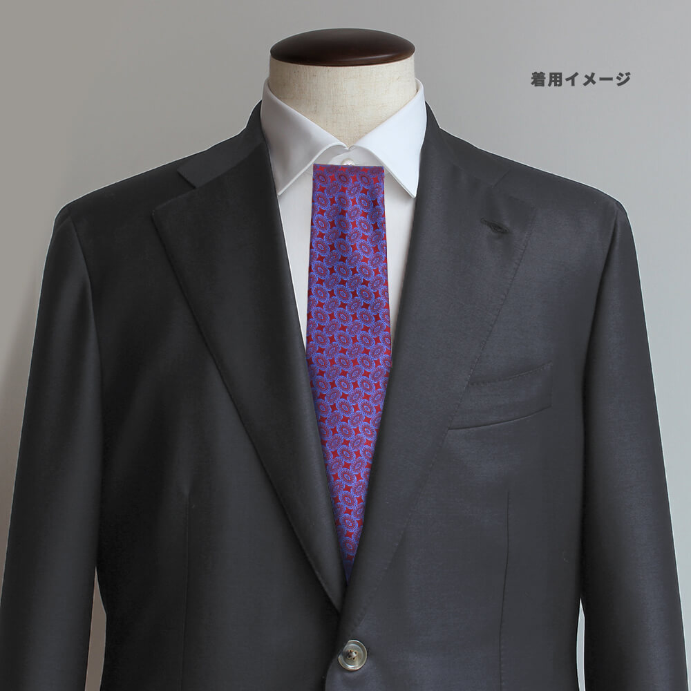 【ステファノリッチ】ネクタイ ｜シルク ジャカード ボルドー ブルー オーバル小紋 (ste01002)