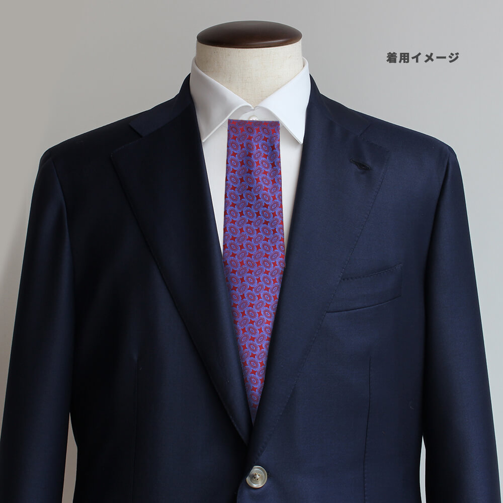 【ステファノリッチ】ネクタイ ｜シルク ジャカード ボルドー ブルー オーバル小紋 (ste01002)