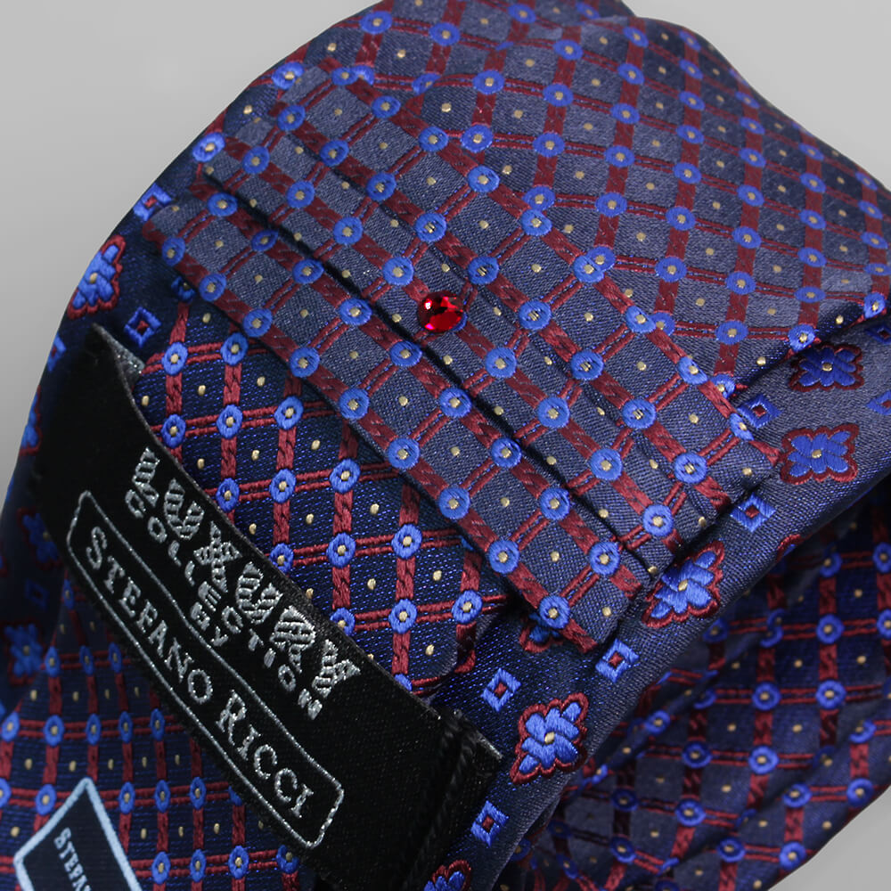 【ステファノリッチ】ネクタイ ｜シルク ジャカード パネル ネイビー レッド パネルコレクション (ste01011)