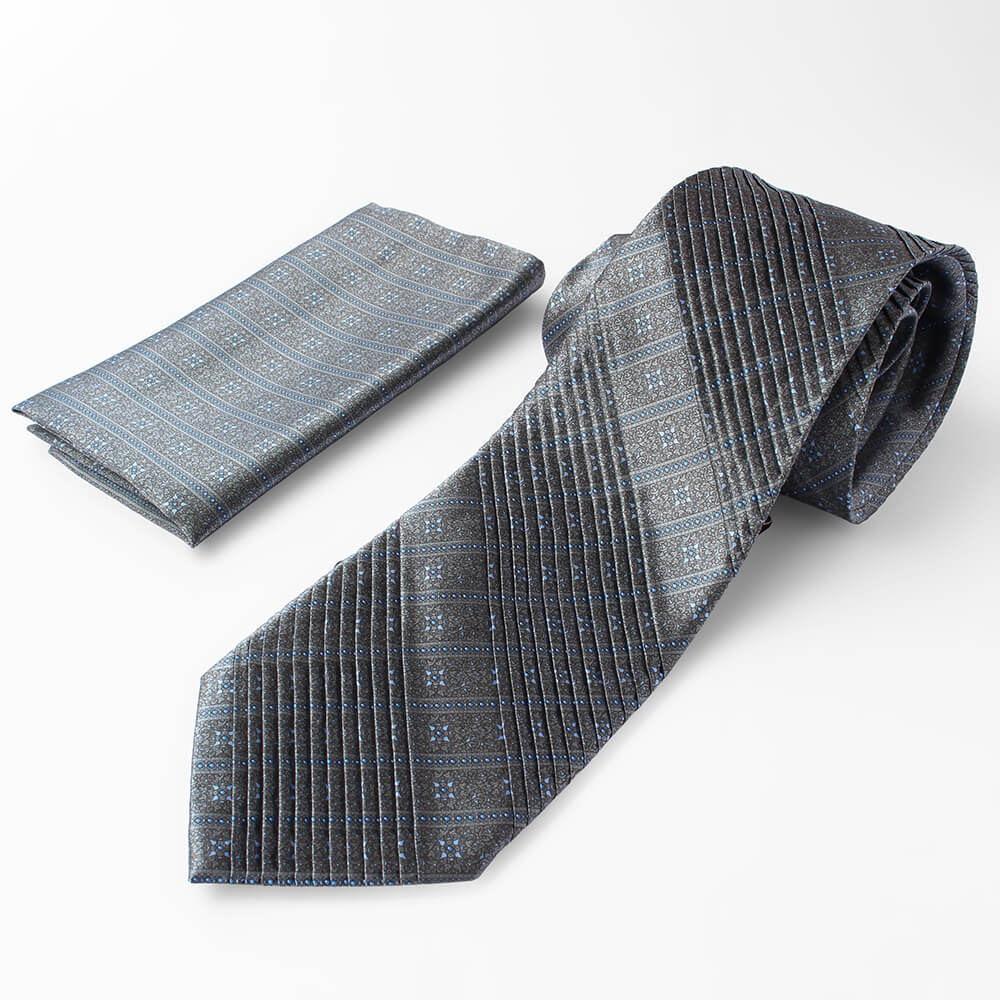 STEFANO RICCI／ステファノリッチ】グレー ブルー ネクタイ チーフ