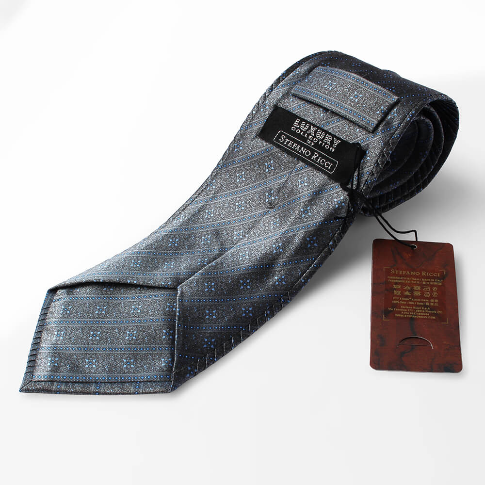 STEFANO RICCI／ステファノリッチ】グレー ブルー ネクタイ チーフ