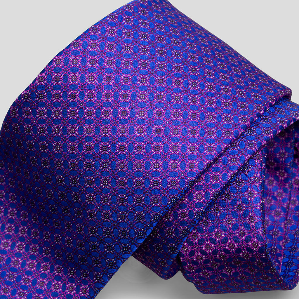 ステファノリッチのシルクジャカードネクタイ、ブルーとマゼンタの小紋柄｜Stefano Ricci silk jacquard necktie in blue and magenta small pattern