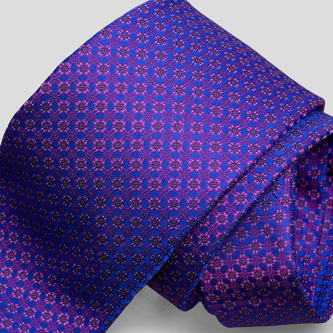 ステファノリッチのシルクジャカードネクタイ、ブルーとマゼンタの小紋柄｜Stefano Ricci silk jacquard necktie in blue and magenta small pattern