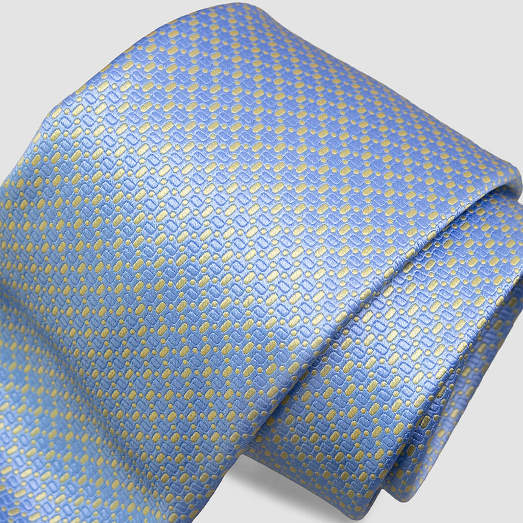 ステファノリッチのシルクジャカードネクタイ、サックスブルーにイエローの小紋柄｜Stefano Ricci silk jacquard necktie in sax blue with yellow small pattern