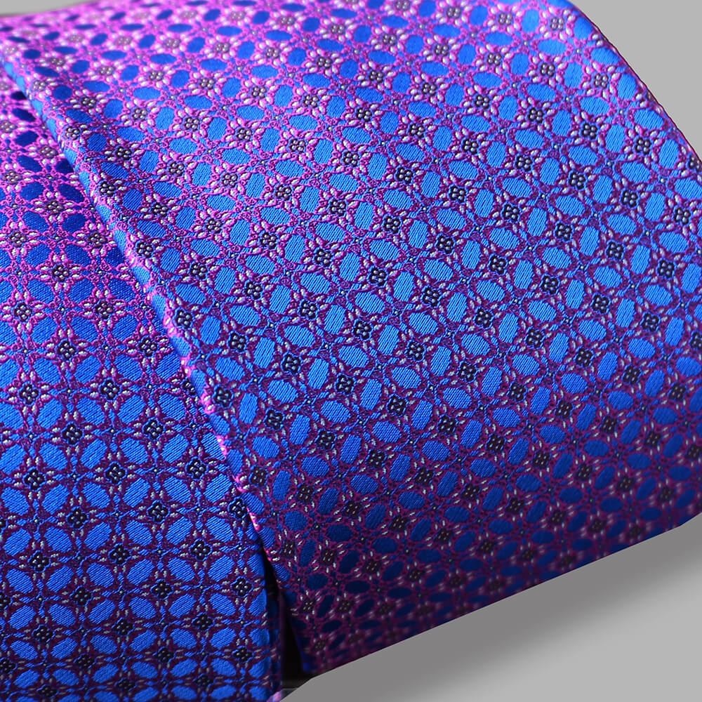 ステファノリッチのシルクジャカードネクタイ、ブルーとマゼンタの小紋柄｜Stefano Ricci silk jacquard necktie in blue and magenta small pattern