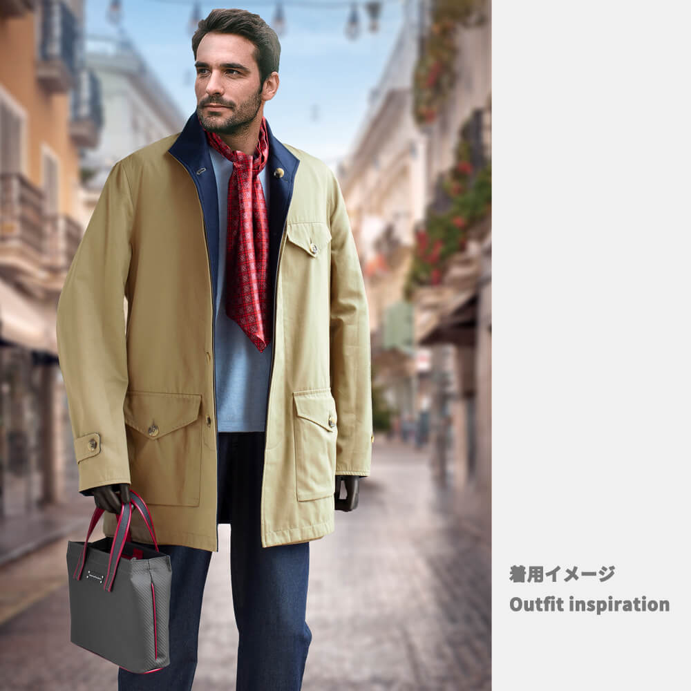 【フストヒメーノ】リバーシブルコート カシミヤ コットン ネイビー ベージュ (jus0005)