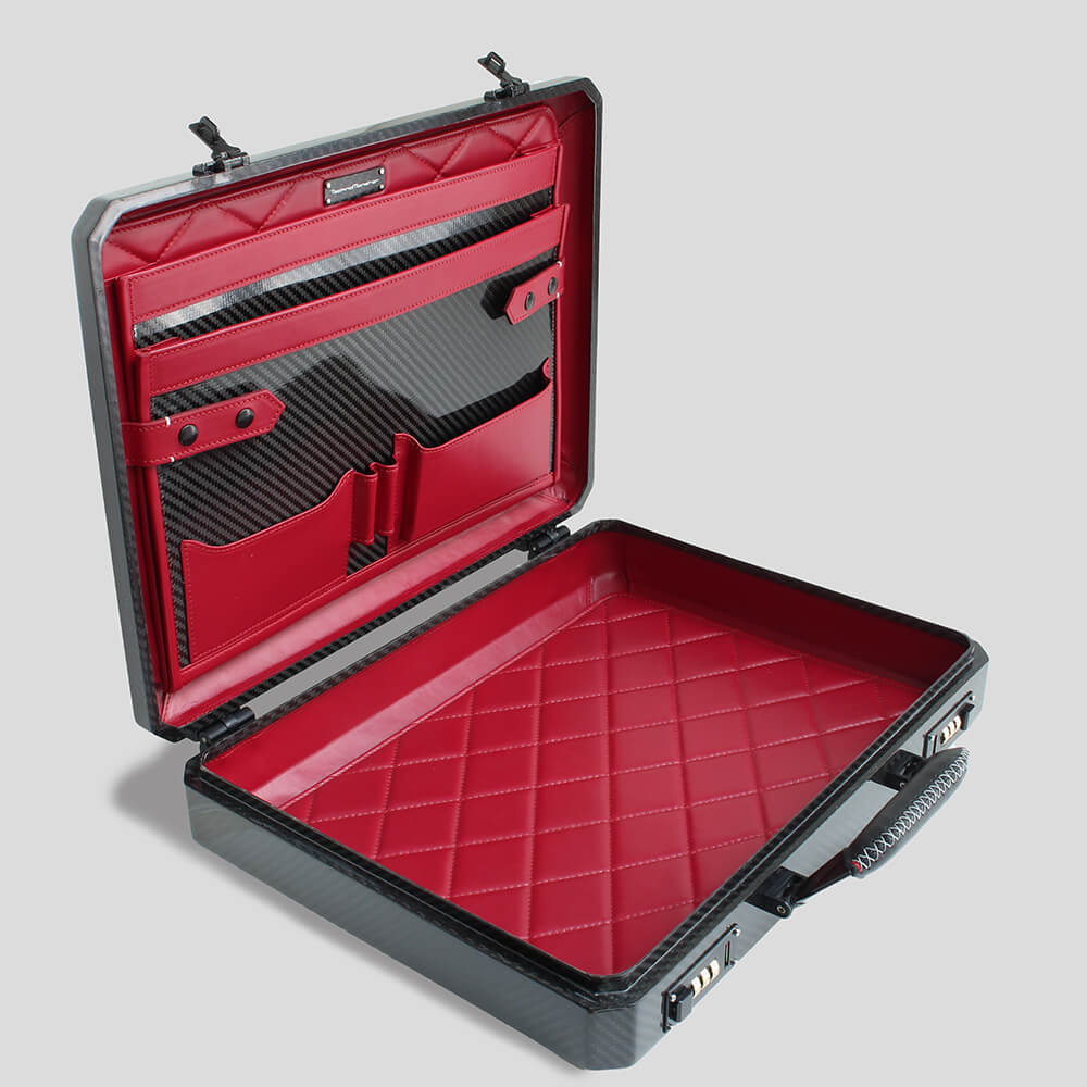 TecknoMonster / Techno Monster Attache Case Attache Case Medium Size Carbon Fiber Calf Leather Navy Light Blue tec00344 