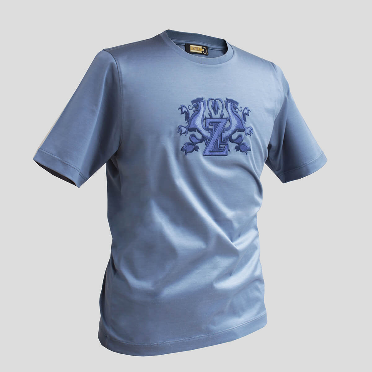 【ZILLI／ジリー】Tシャツ コットン 刺繍入り ネイビー ブルー zil02313
