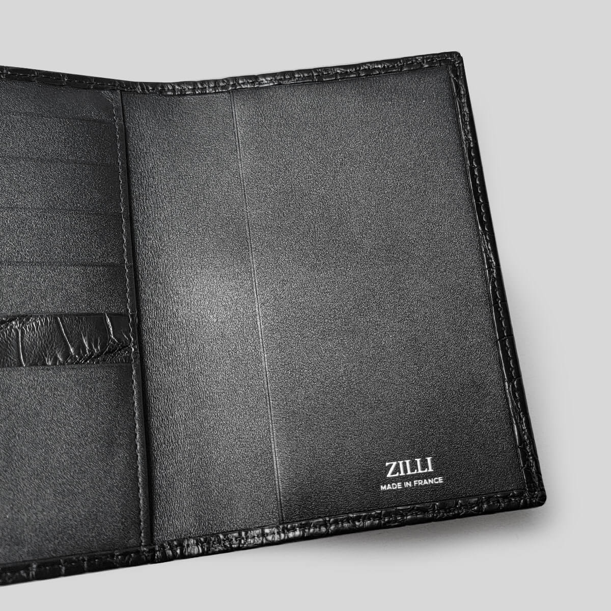 ZILLI／ジリー パスポートケース アリゲーターレザー カーフレザー ブラック  [zil02376]