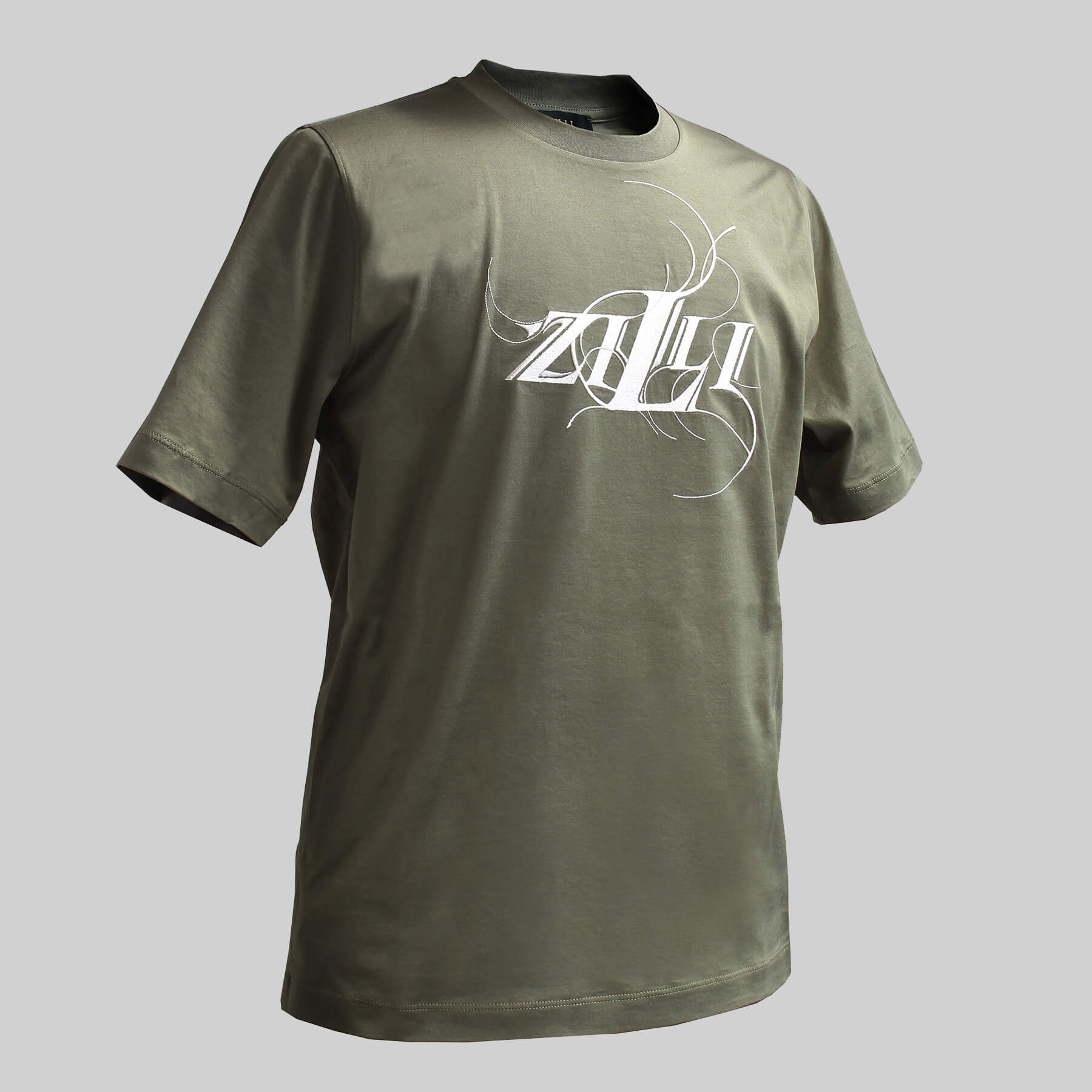 ZILLI／ジリー 刺繍Tシャツ コットン オリーブグリーン zil02404