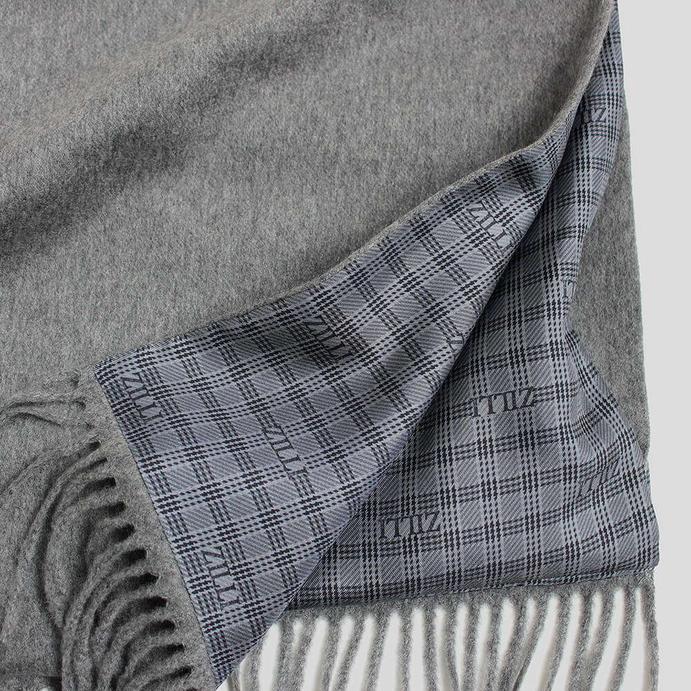 全2色)【ZILLI／ジリー】リバーシブルマフラー カシミヤ シルク グレー