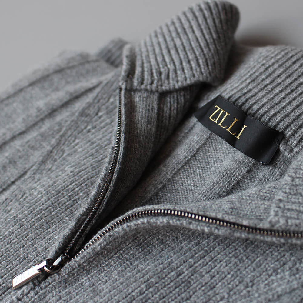 【ZILLI／ジリー】ハーフジップ ウールカシミヤ ニットセーター グレー zil02455