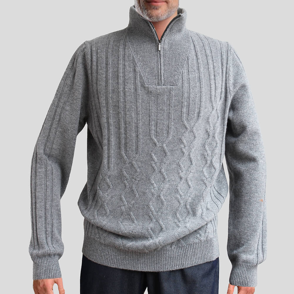 【ZILLI／ジリー】ハーフジップ ウールカシミヤ ニットセーター グレー zil02455
