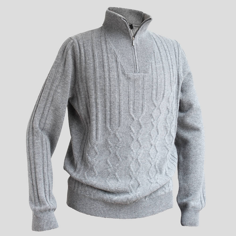 【ZILLI／ジリー】ハーフジップ ウールカシミヤ ニットセーター グレー zil02455