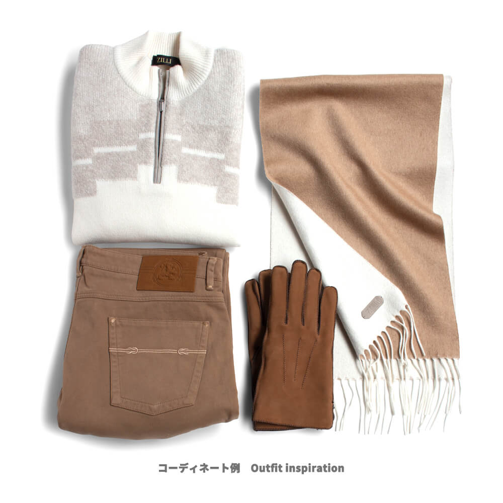 【ZILLI／ジリー】カシミヤシルクバイカラーマフラー キャメル アイボリー (zil02460)
