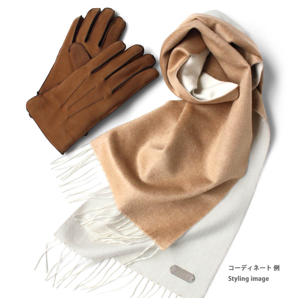 【ZILLI／ジリー】カシミヤシルクバイカラーマフラー キャメル アイボリー (zil02460)