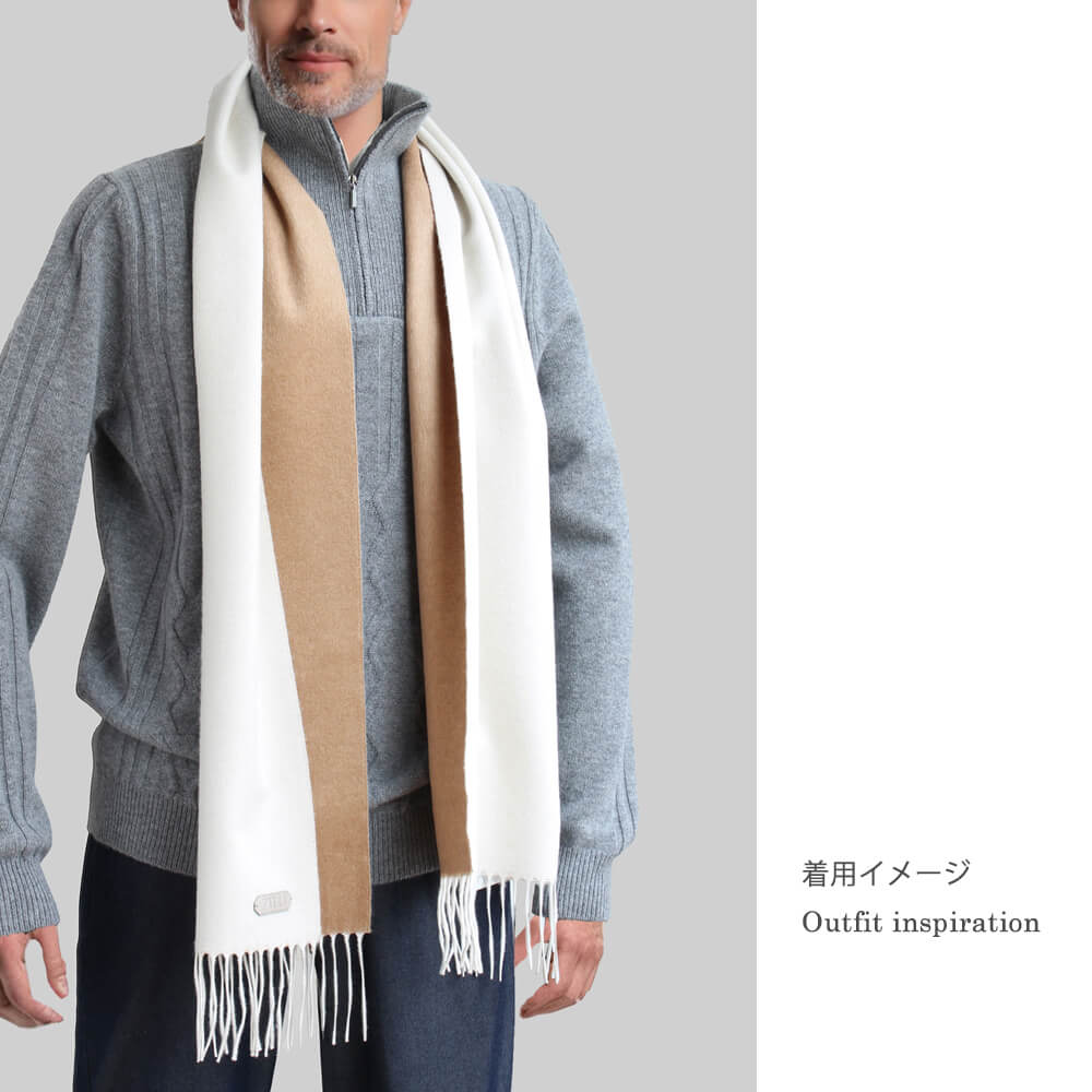 【ZILLI／ジリー】カシミヤシルクバイカラーマフラー キャメル アイボリー (zil02460)